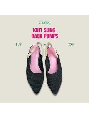 Knit Slingback Pointed-Toe Pumps - Size 7 - Black With Beige Strap - Lightweight